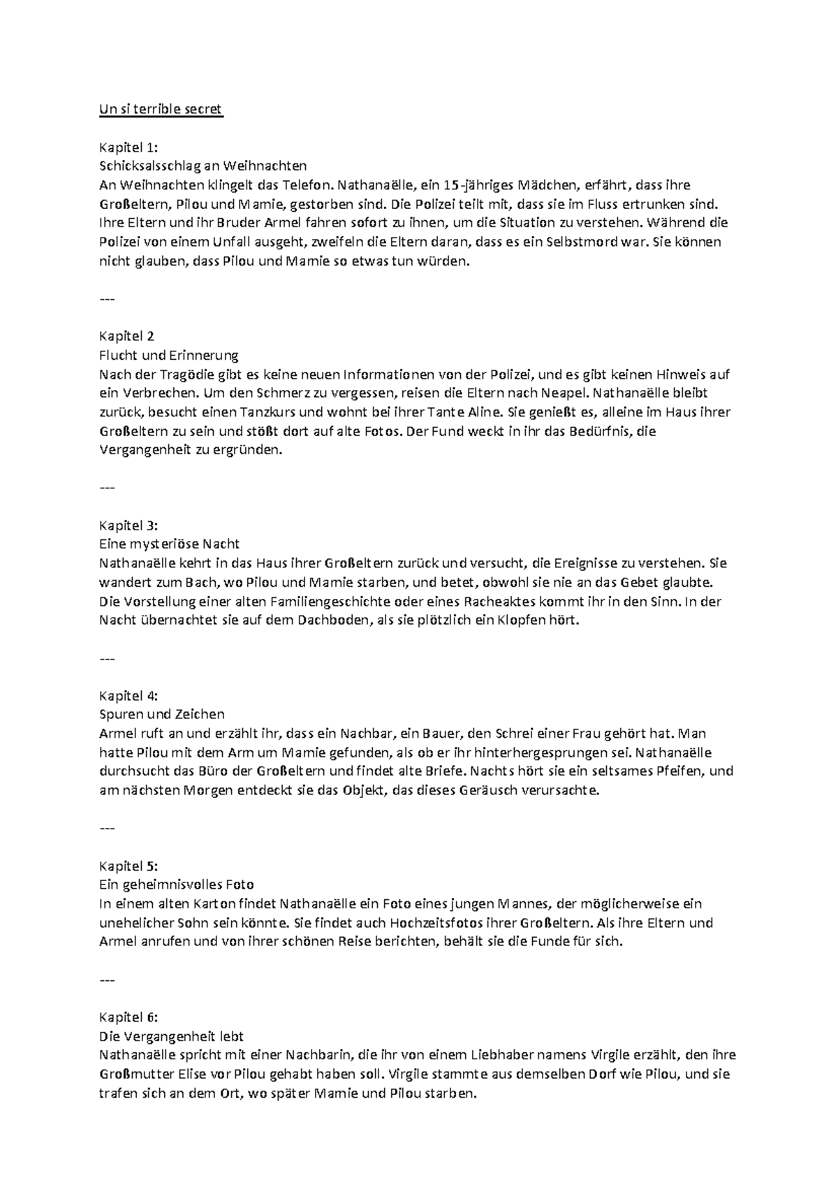Un Si Terrible Secret Zusammenfassung Un si terrible secret: Kapitelübersicht und wichtige Entdeckungen - Studocu