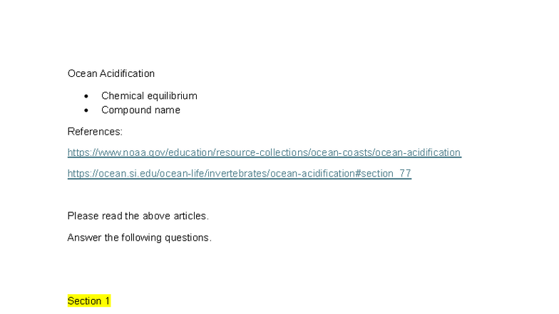 Ocean Acidification SIC1001 Exercise Questions and Answers - Studocu