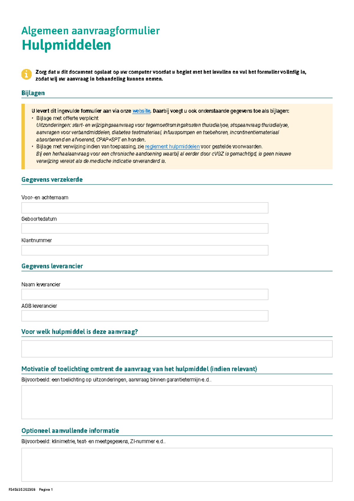 Aanvraagformulier Hulpmiddelen HM - Algemeen 2023 - Studeersnel