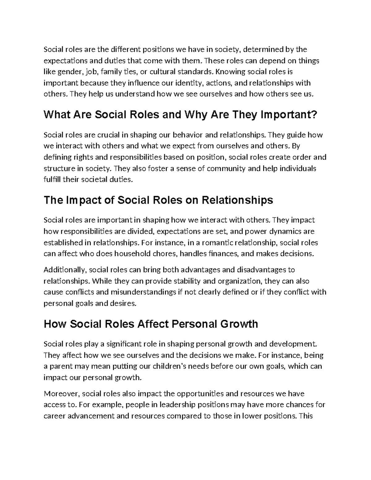 Social Role - student - Social roles are the different positions we ...