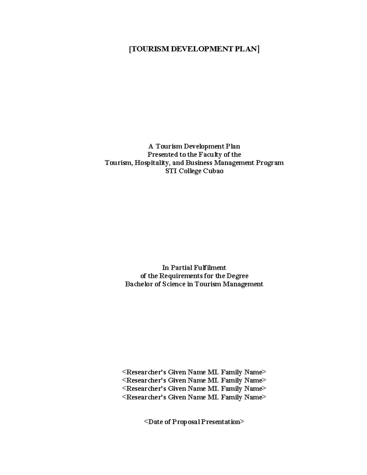 Tourism Development Plan (BS TM) - STI College Cubao - Studocu