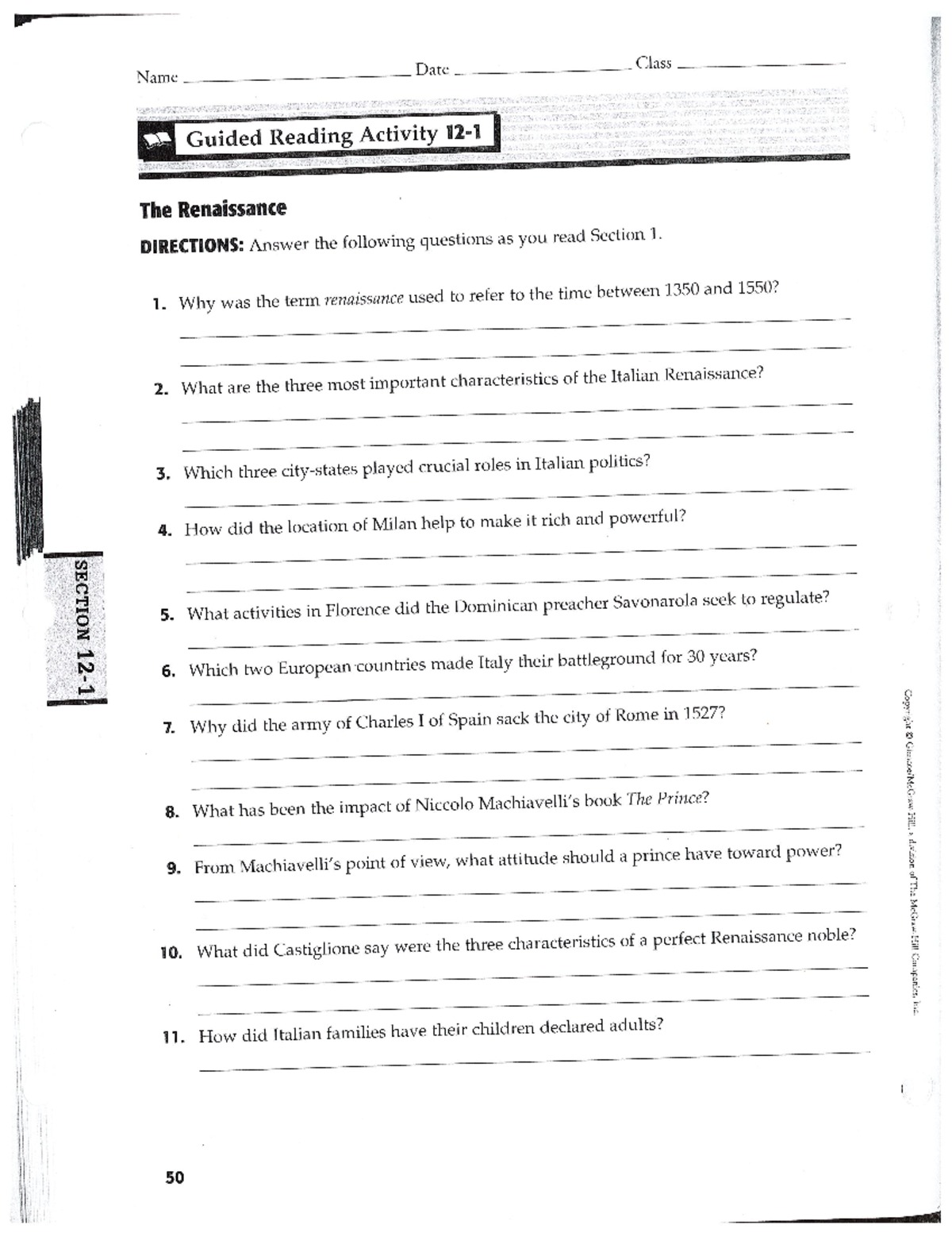 12-1 - Guided Reading Activity: The Renaissance Overview and Questions ...