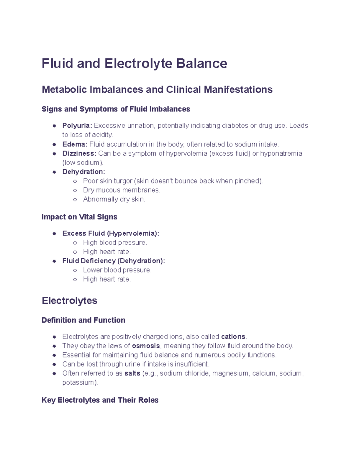 Fluid and Electrolyte Balance: Clinical Manifestations and Imbalances ...