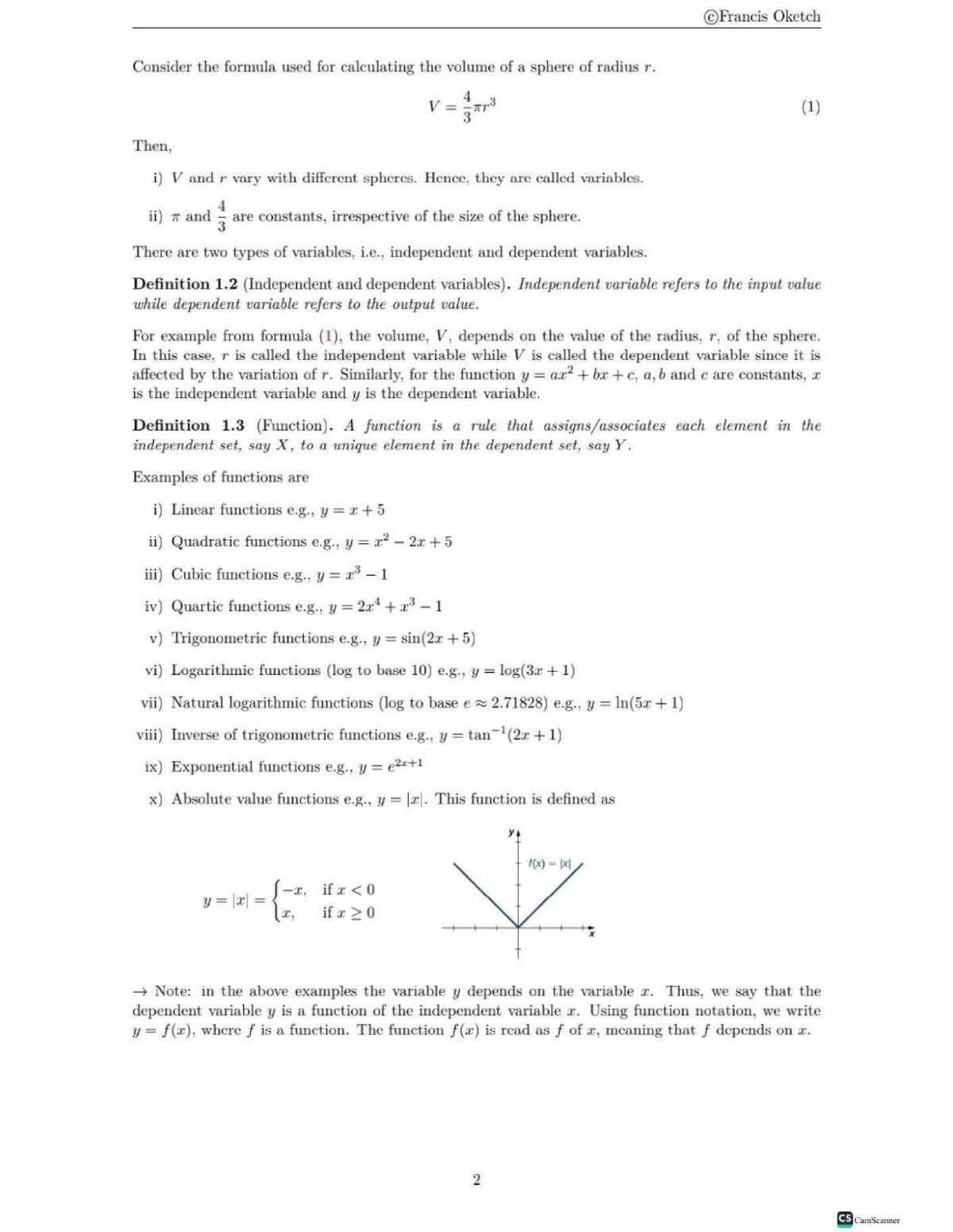Calculus 1 Lecture Notes: Functions, Limits & Differentiation Concepts ...