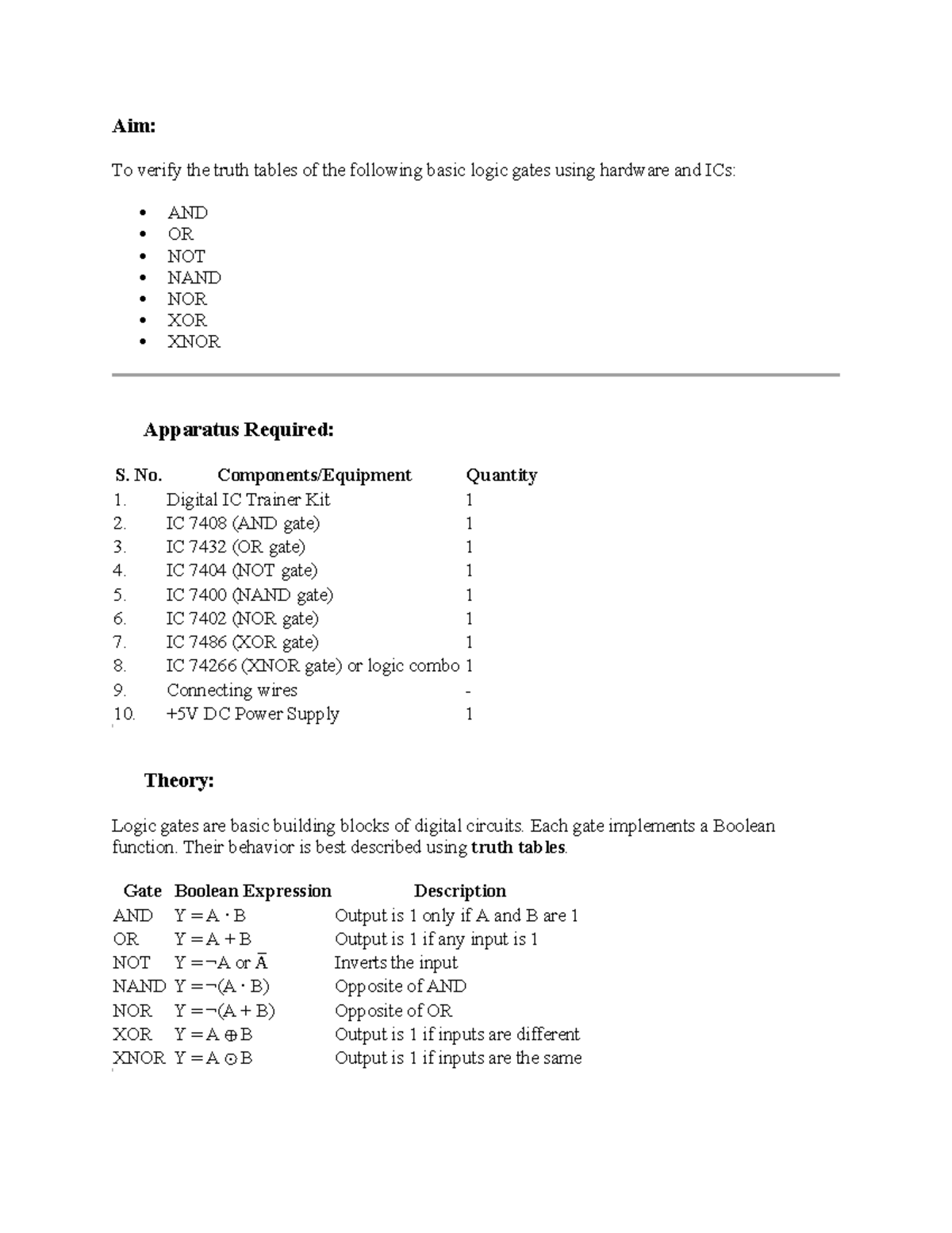 Ex1 - Verification of Logic Gates Truth Tables Using ICs - Studocu