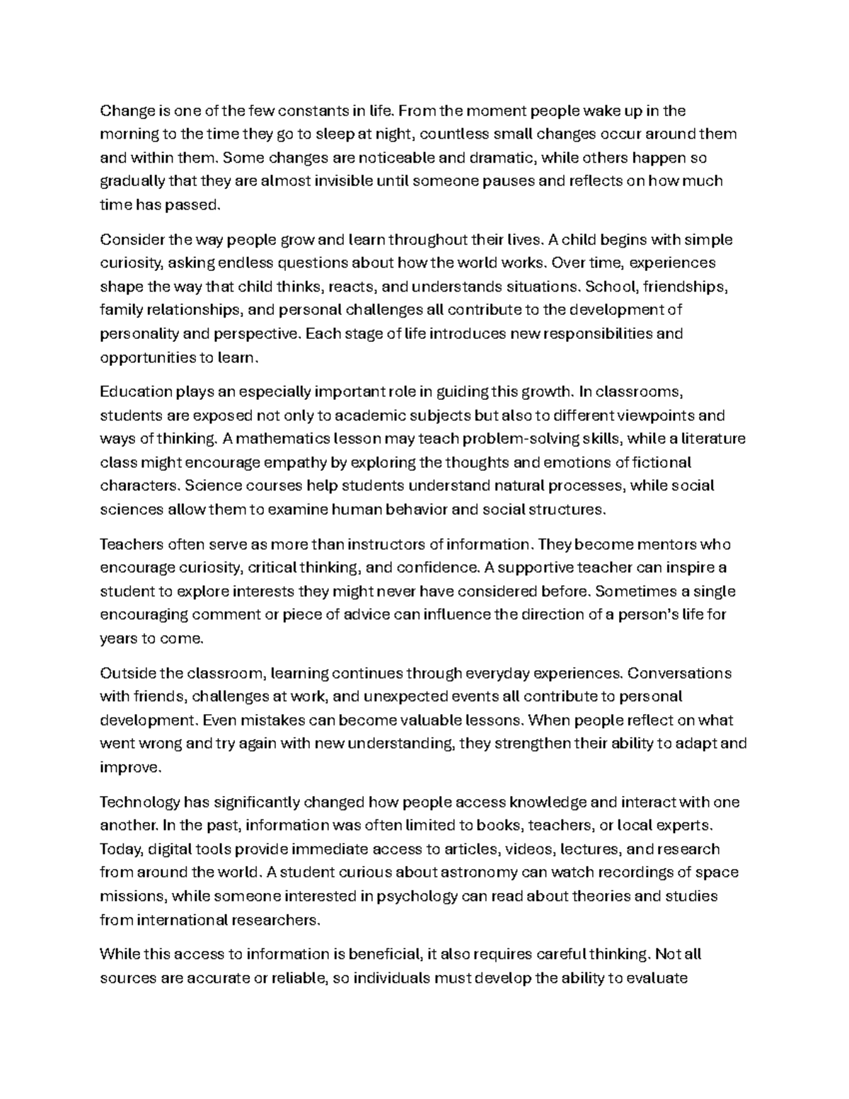 Essay 10 - AAAA: The Role of Change in Personal Growth and Development ...