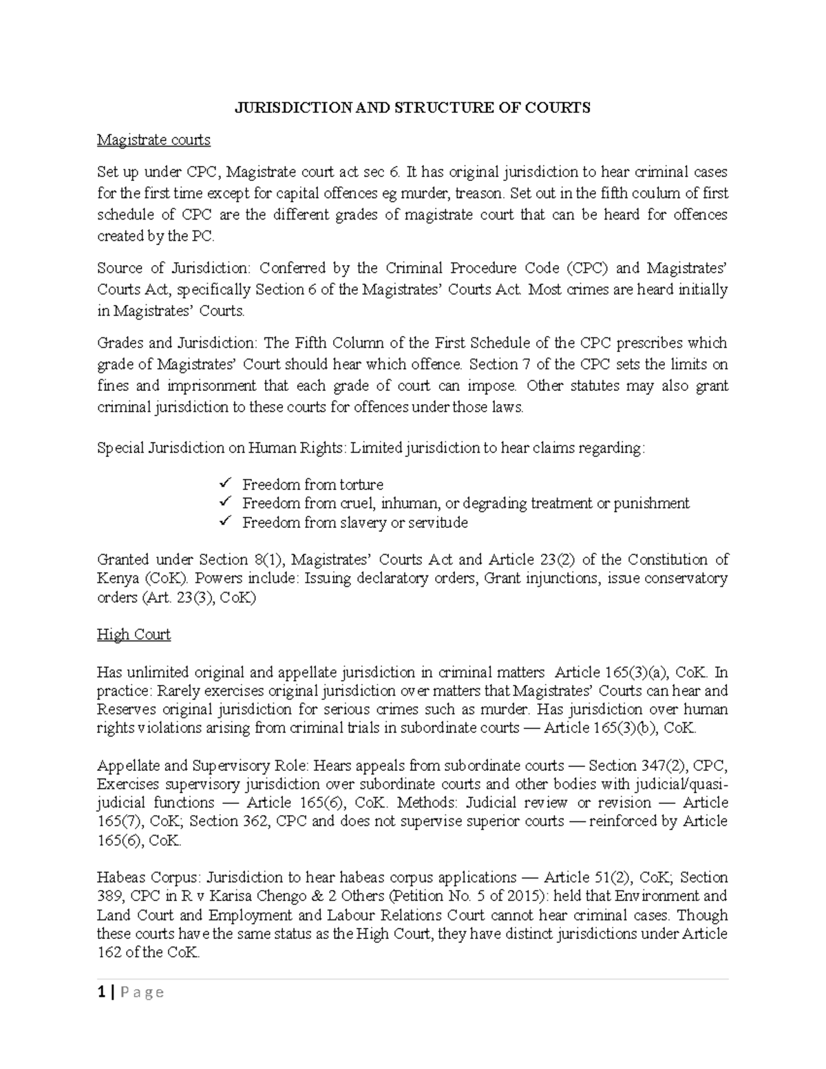 Criminal Procedure Notes (CPC) - Jurisdiction, Courts, and Key Concepts ...