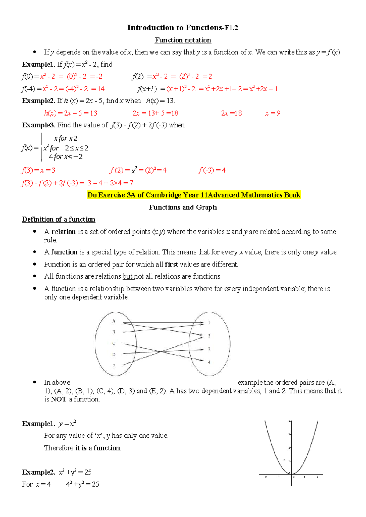 Functions and Graphs: An Introduction to Function Notation (MATH 11 ...