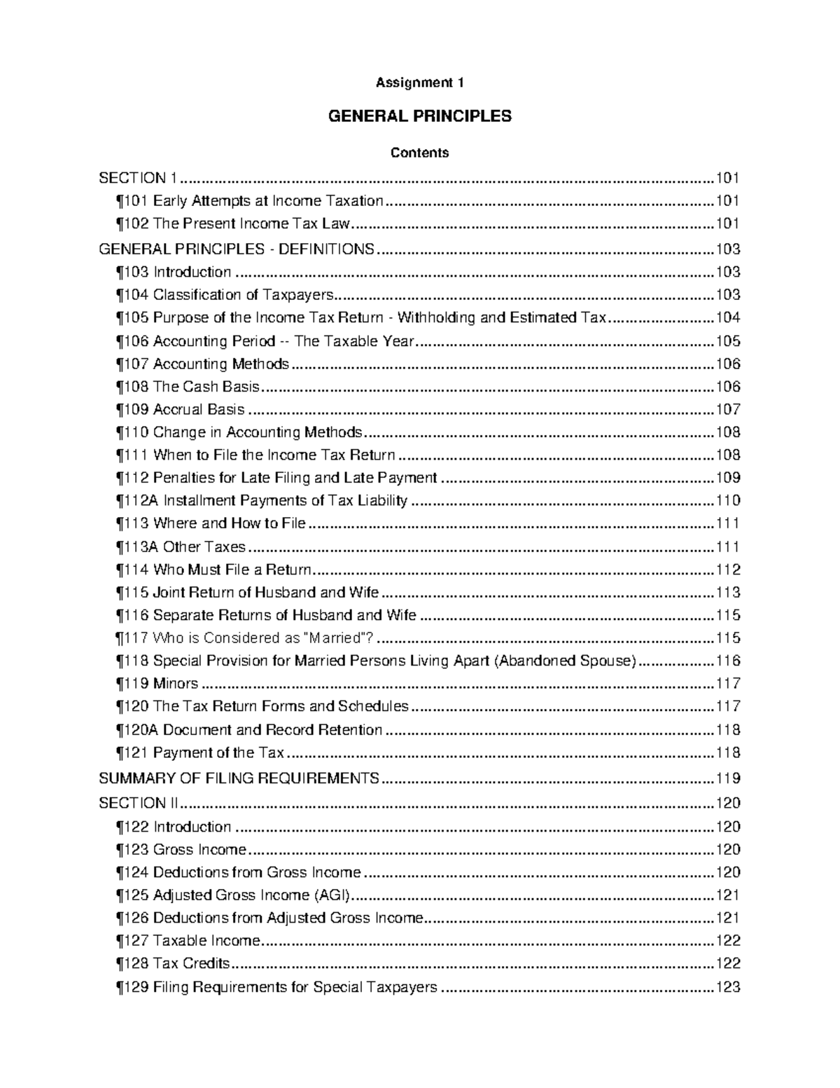 Federal Income Tax Course - General Principles Assignment 1 - Studocu