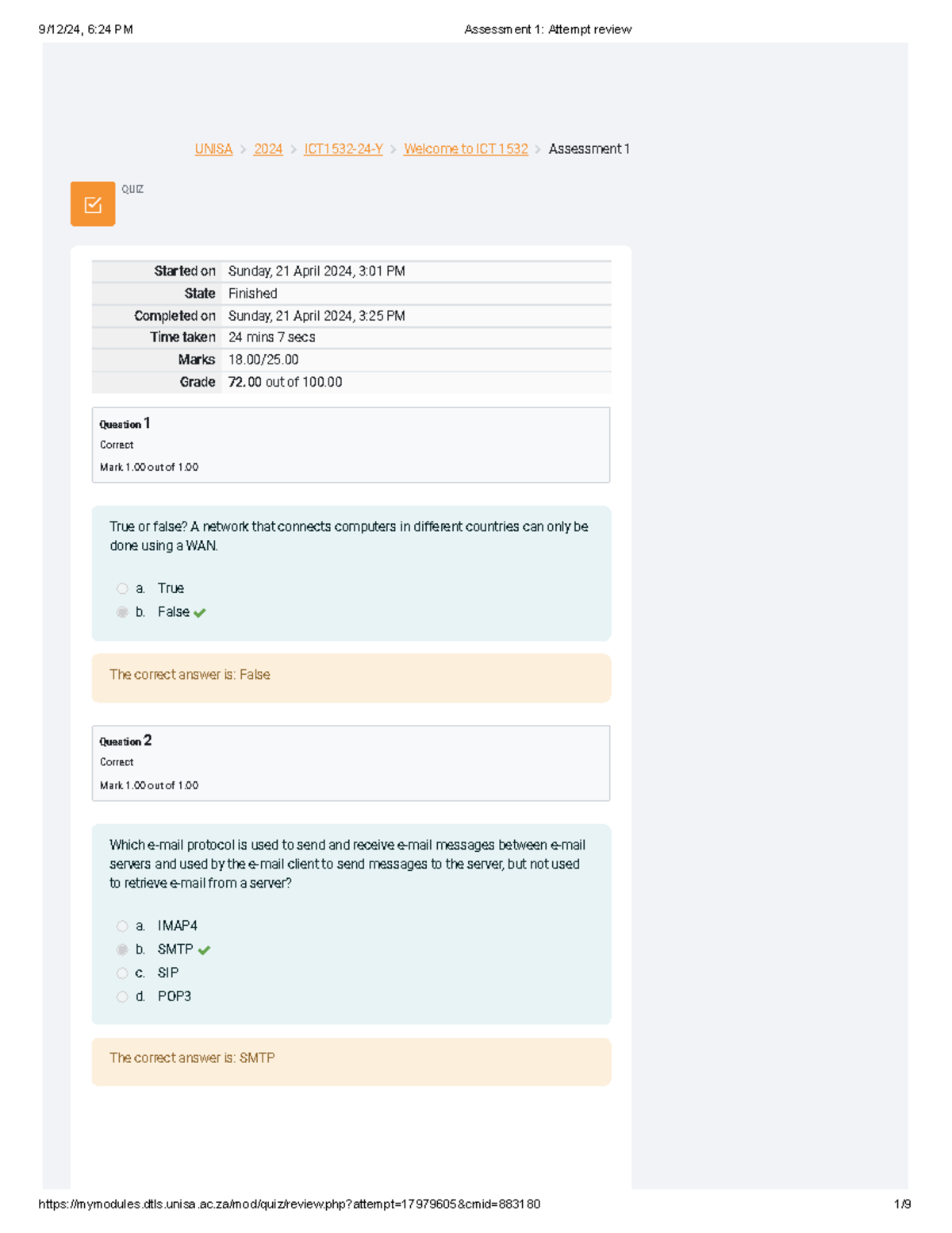 ICT1532 Assessment 1 Attempt Review - Marks and Responses Analysis ...