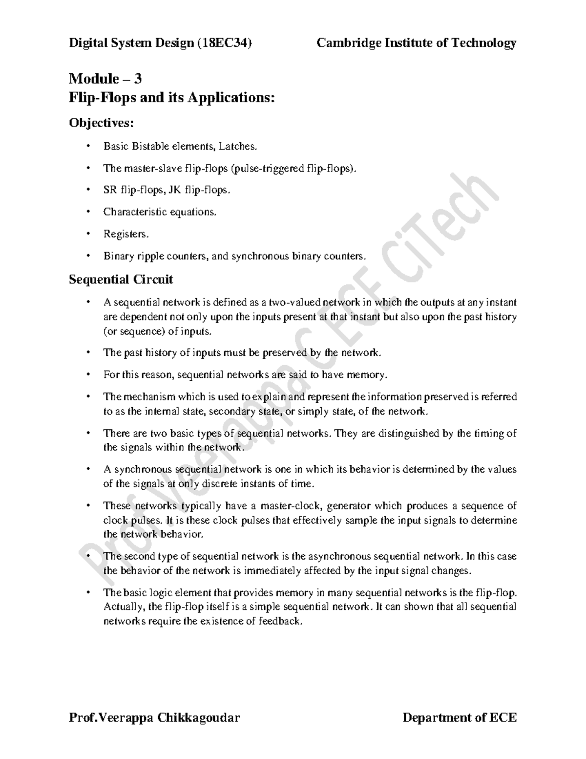 Digital System Design (18EC34) Module 3: Bistable Elements & Latches ...