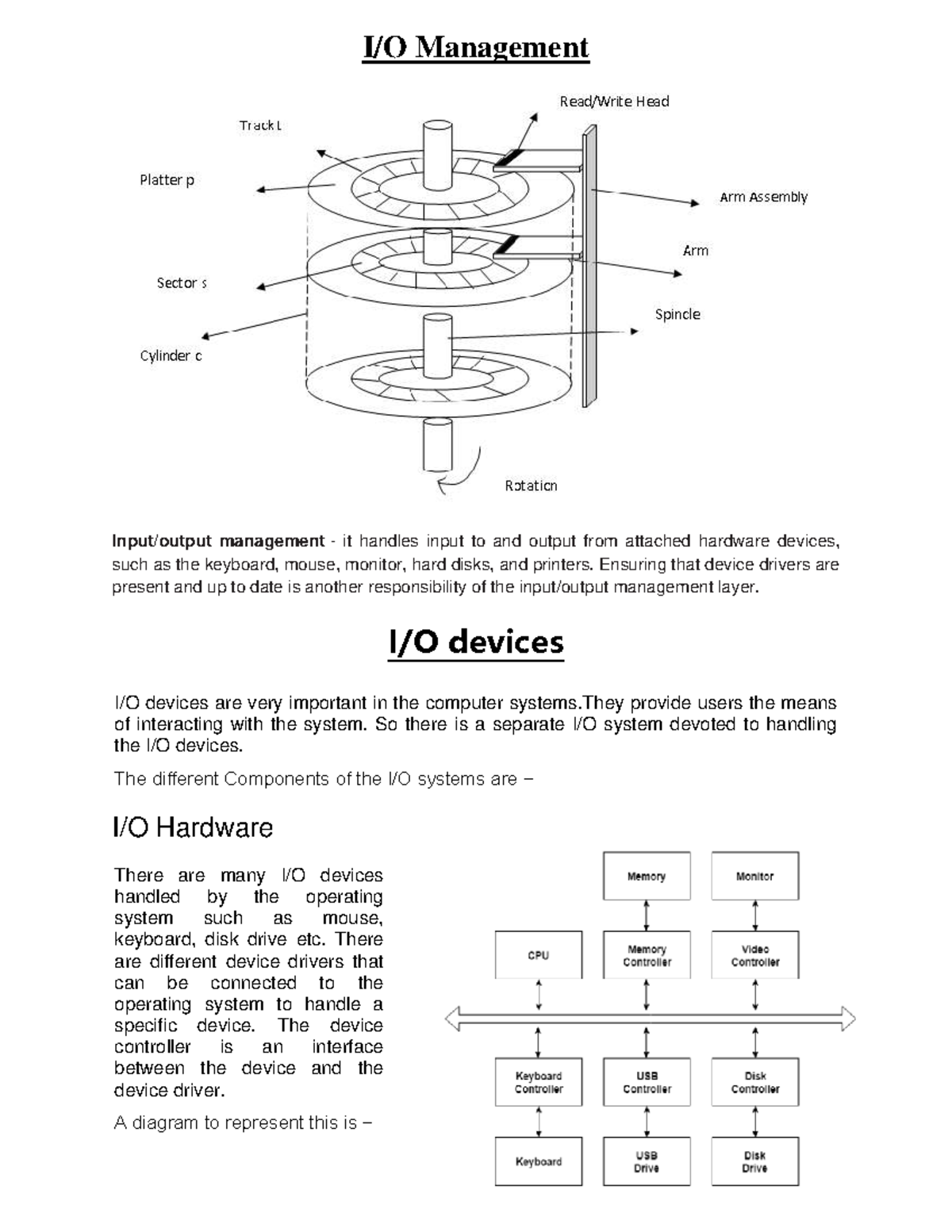 UNIT 5 - Class Notes on Device Management and Disk Scheduling - Studocu