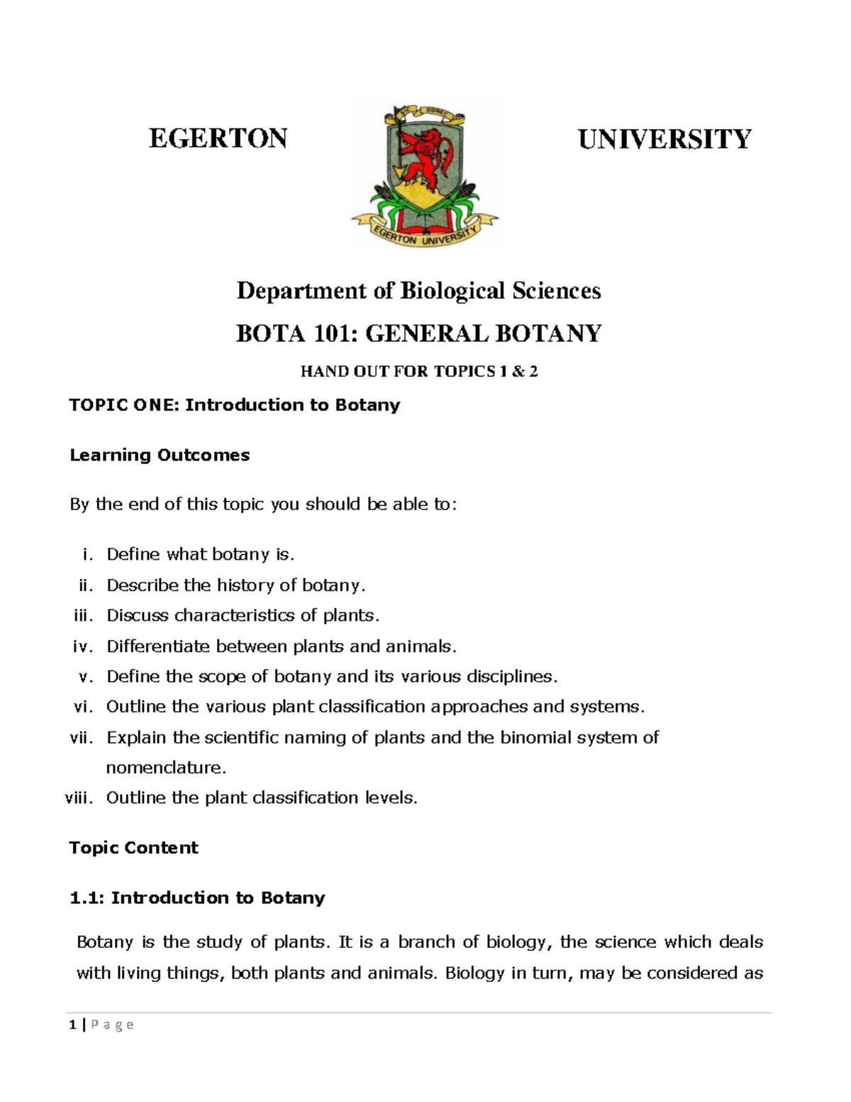 BOTA 101: General Botany - Introduction and Classification Systems ...