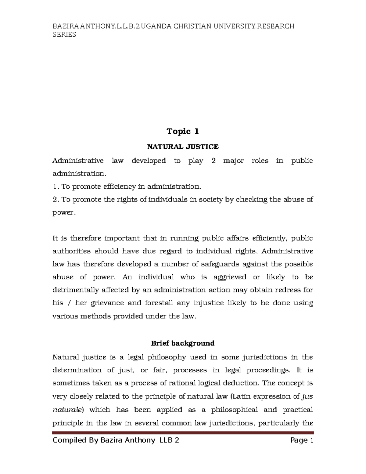 Administrative Law Notes: Natural Justice Principles (LLB 2) - Studocu