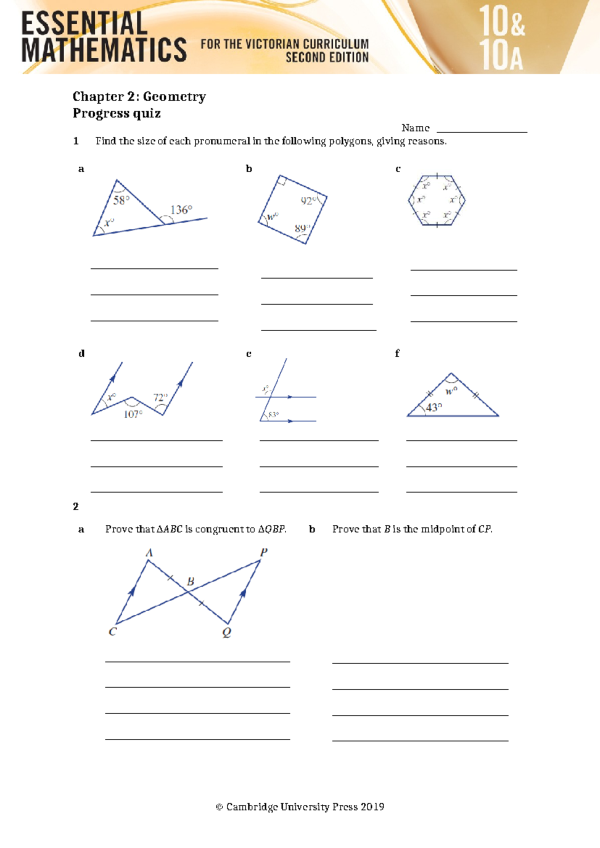 Chapter 2: Geometry Progress Quiz 1 - Polygon Properties and Proofs ...