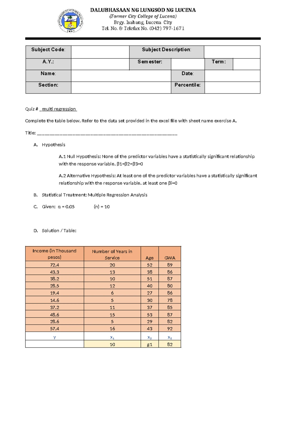 Magsigay - 06Laboratory Exercise 1: t-Test for Comparing Means - Studocu
