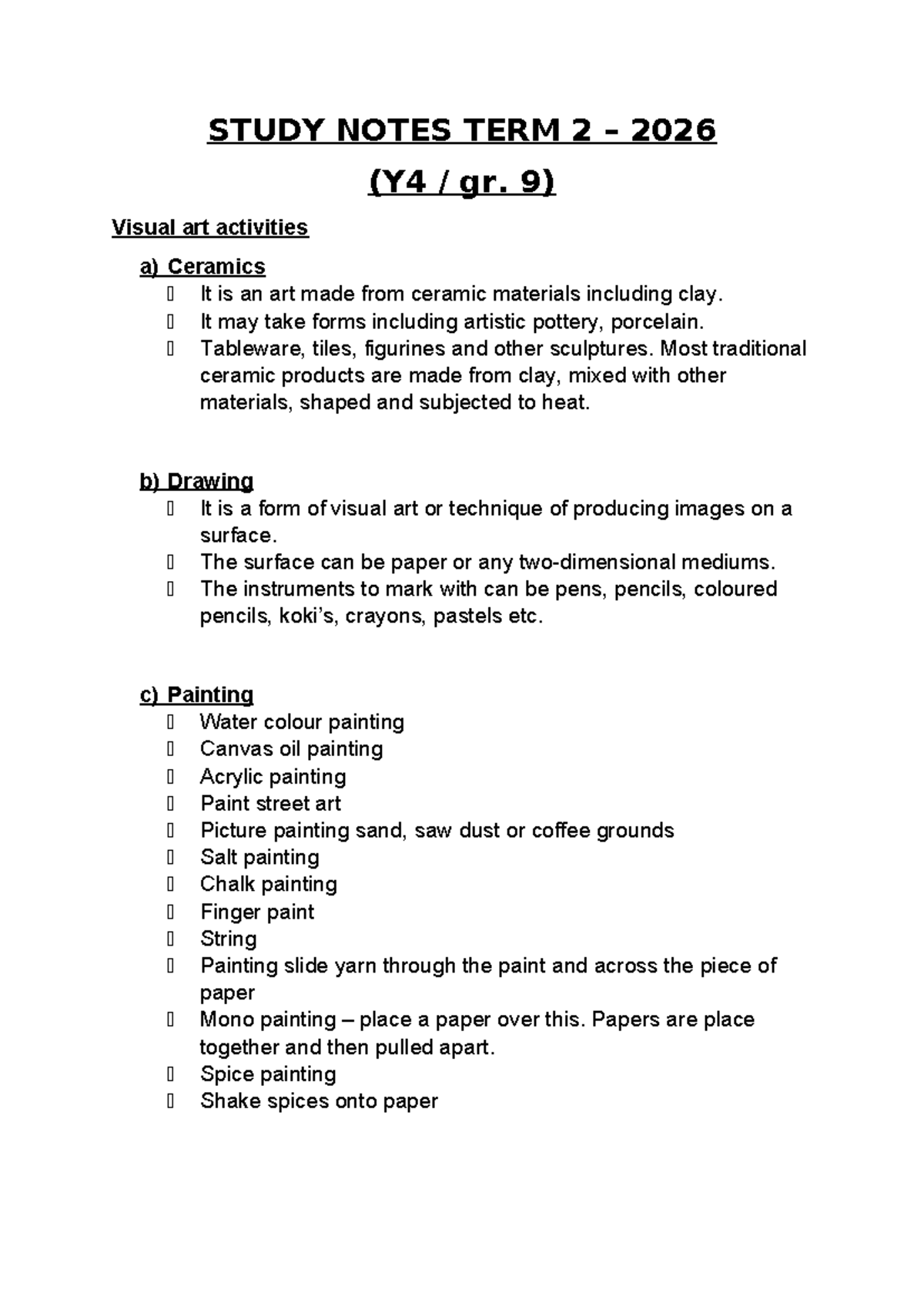 TERM 2 Y4 - Visual Art Activities Study Notes - Studocu