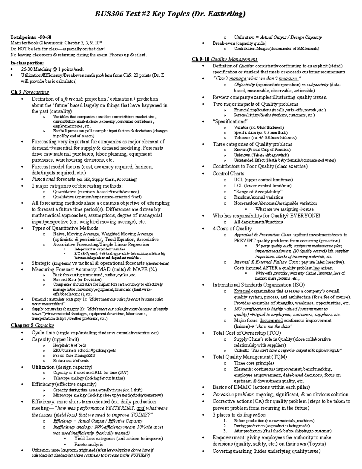 BUS306 Test #2 Study Guide: Key Topics from Chapters 3, 5, 9, 10 - Studocu