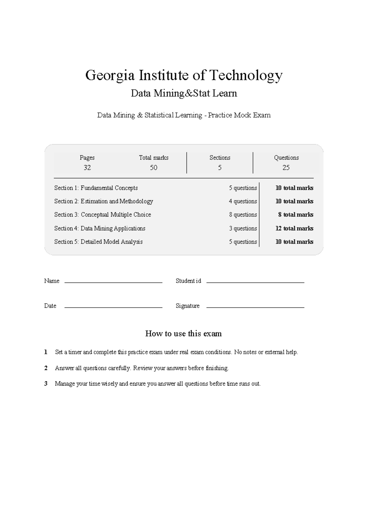 ISYE 7406 Data Mining & Statistical Learning Practice Test 2026 - Studocu