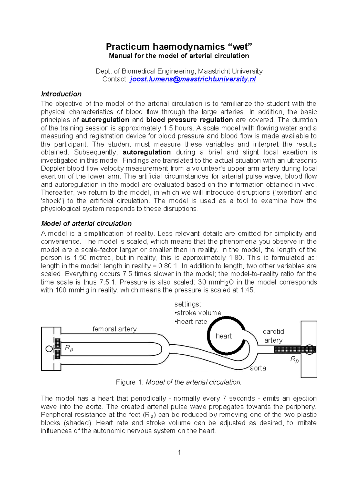 Practical Hemodynamics Manual for Arterial Circulation Model WET ...