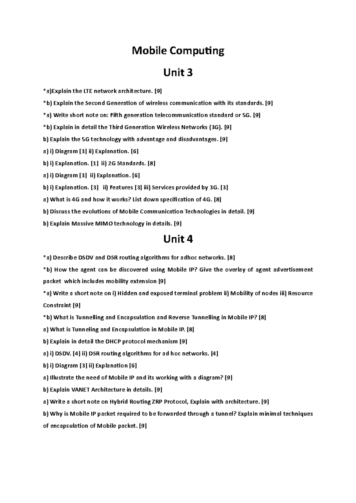 Mobile Comp - Unit 3 & 4 Notes on Wireless Networks & Routing - Studocu