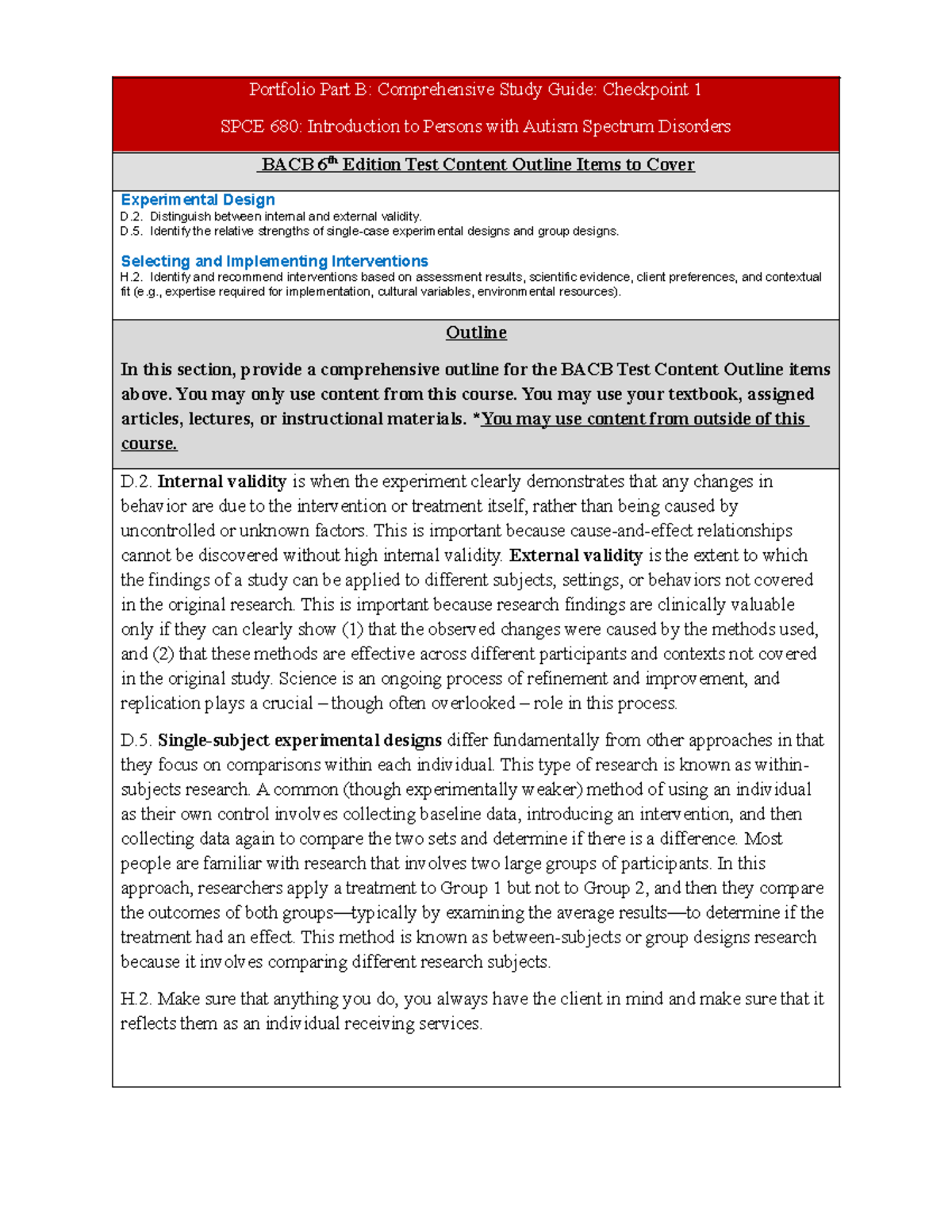 SPCE 680 Portfolio Part B: Comprehensive Study Guide Checkpoint 1 - Studocu