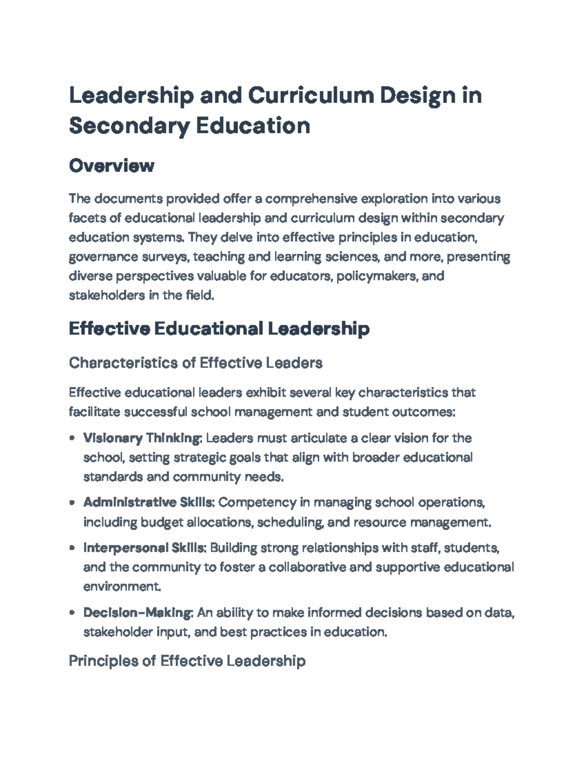Leadership and Curriculum Design in Secondary Education: Key Insights ...