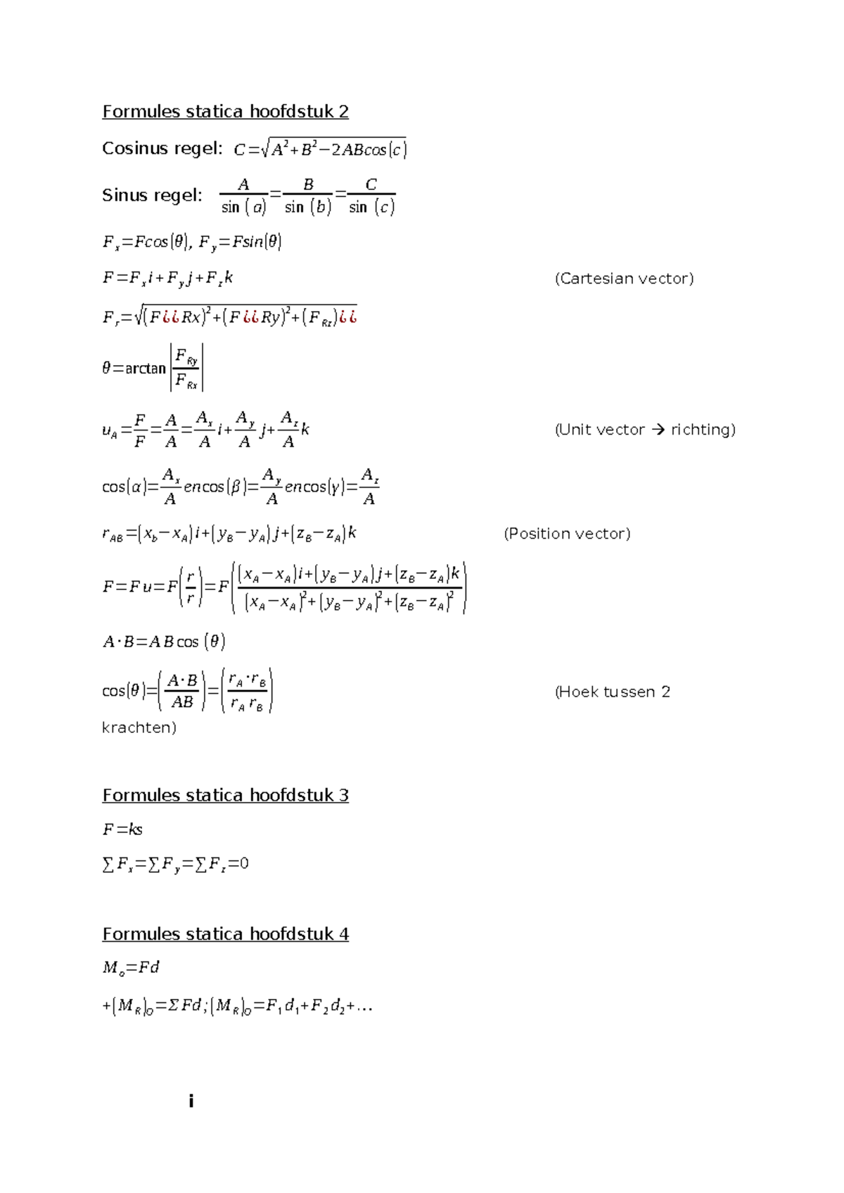 Statica Formules Hoofdstukken 2-11: Overzicht en Toepassingen - Studeersnel