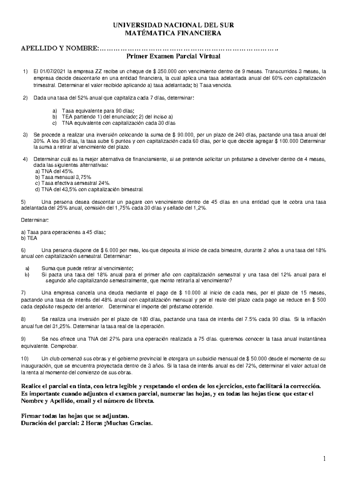 Primer Examen Parcial de Matemática Financiera - Tema II - Studocu