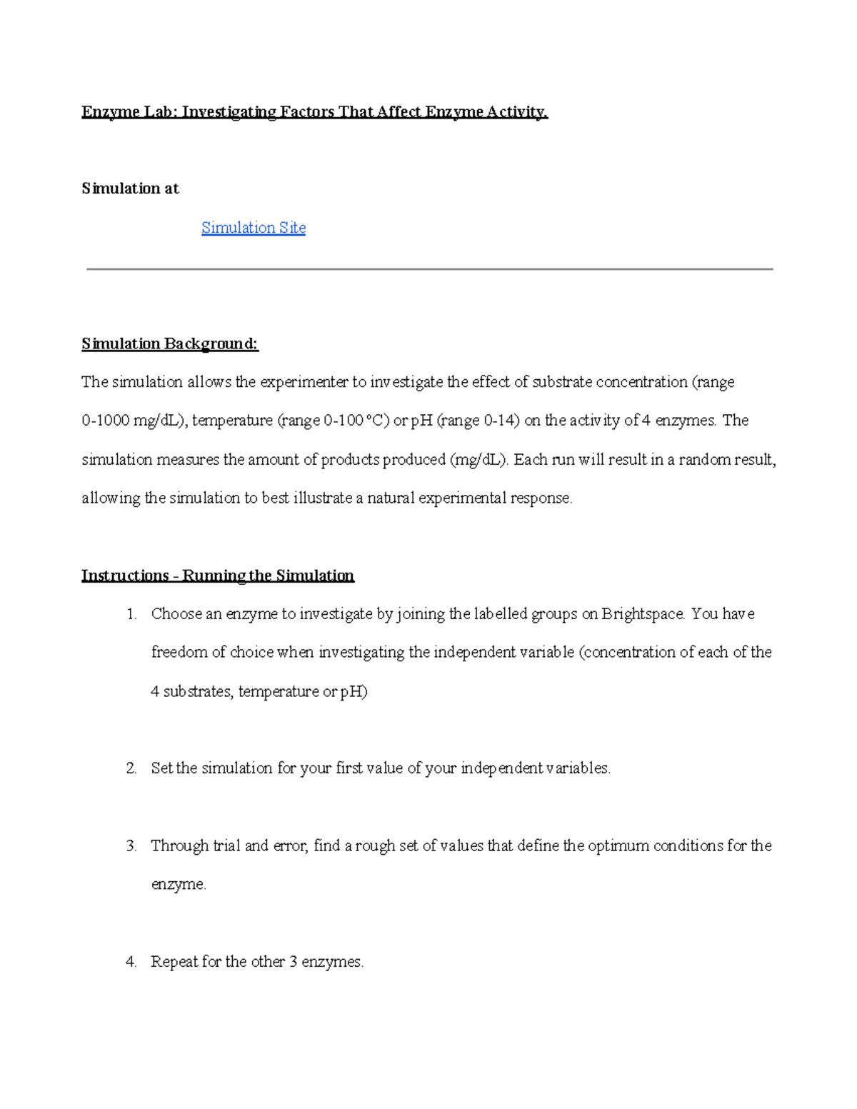 Enzyme Lab (BIO101): Factors Influencing Enzyme Activity Analysis - Studocu
