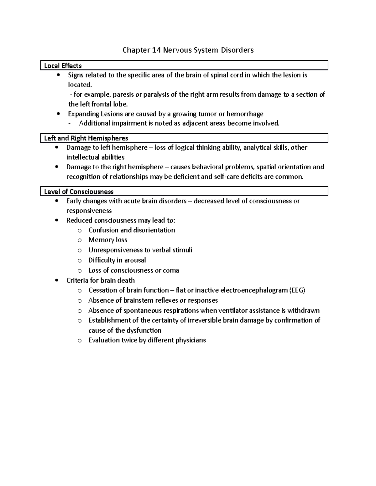 Chapter 14: Disorders of the Nervous System and Their Effects - Studocu
