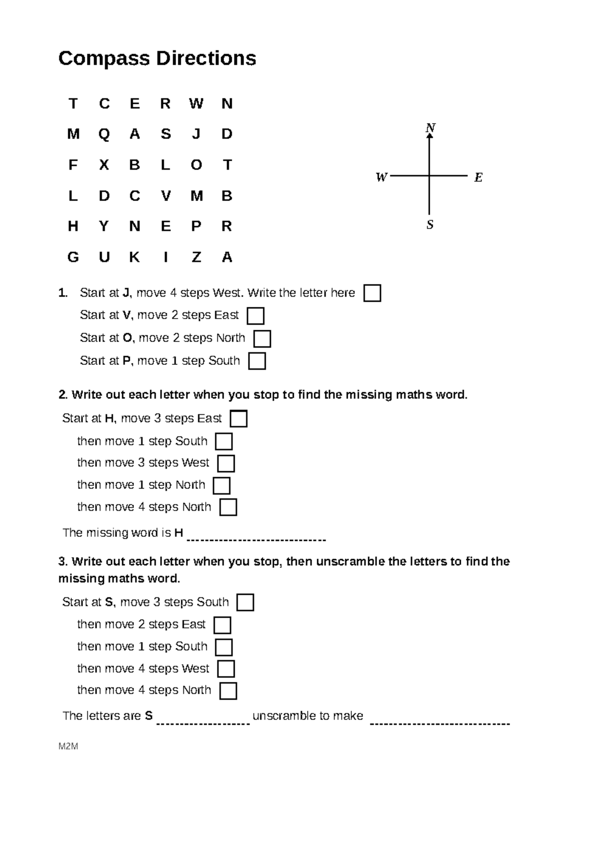 Compass Directions Exercise: Finding the Missing Maths Word - Studocu