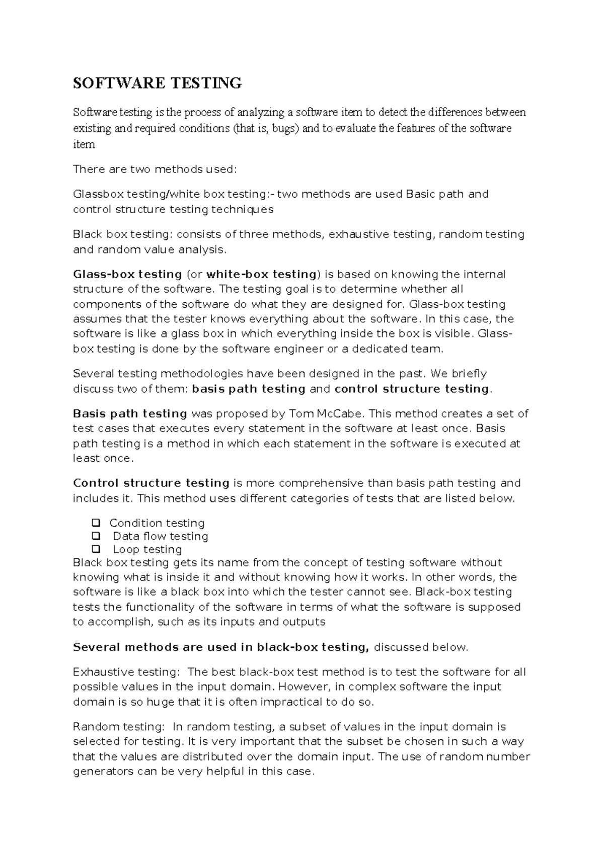 SOFTWARE TESTING NOTES: Techniques and Methodologies Overview - Studocu