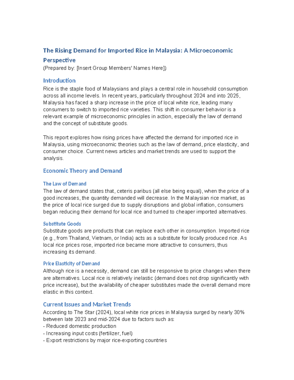 Rice Demand Report: Imported Rice Trends in Malaysia (ECO 202) - Studocu