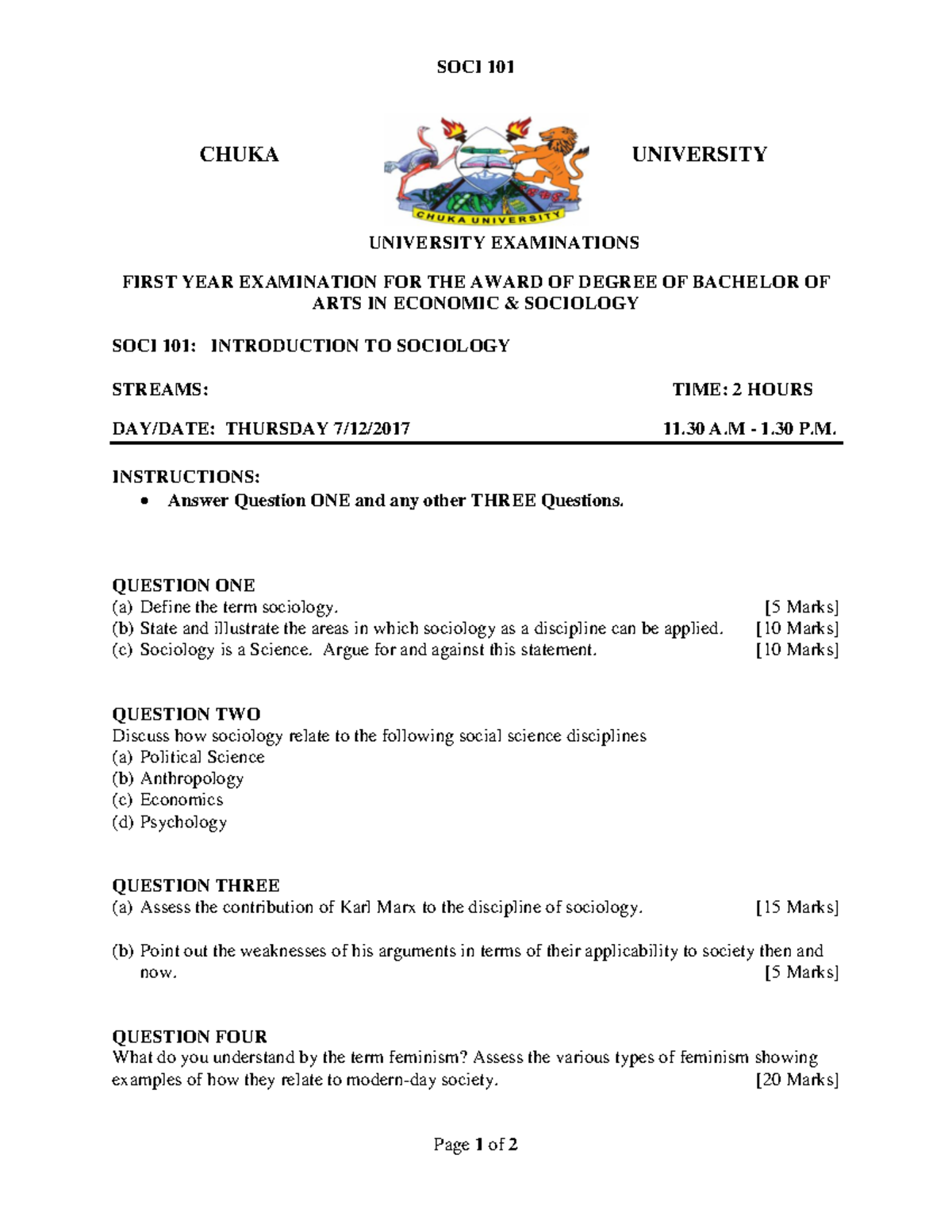 SOCI 101 - Lecture Notes: Structure and Topics for Exam Prep - Studocu