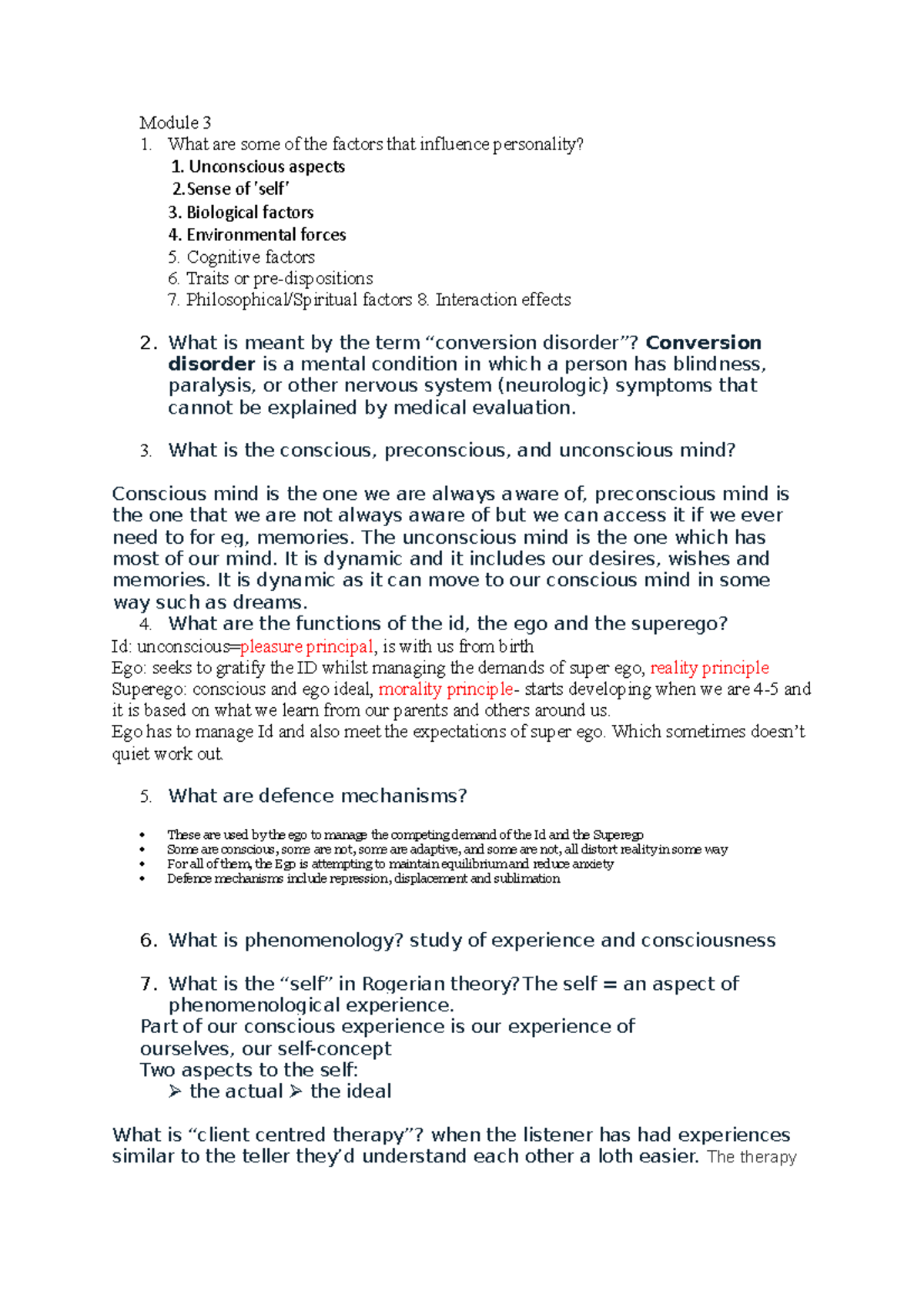 Module 3 - Psychology Lecture Notes: Personality and Self Concepts ...