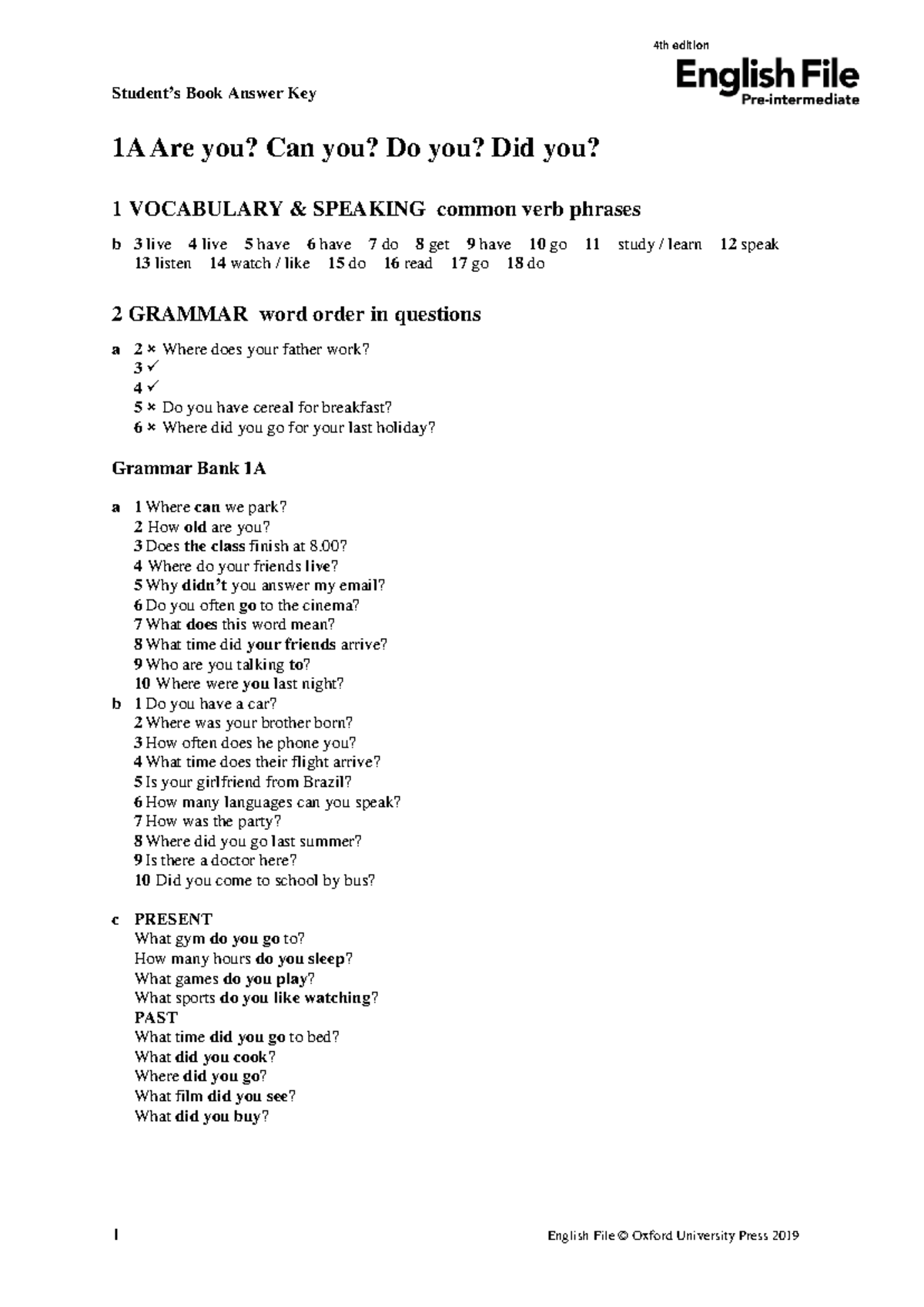 Answer Key - Student - Document Preview