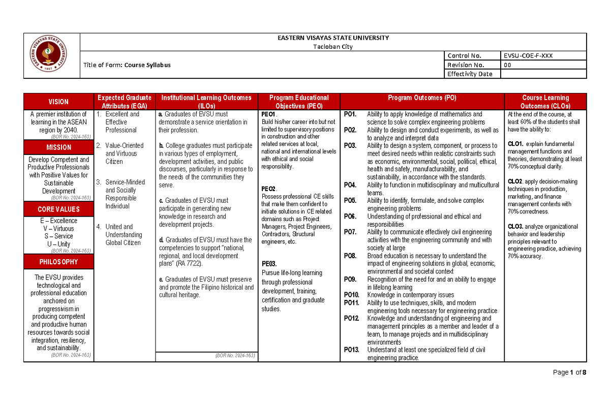 MGT 11 Engineering Management Course Syllabus - Updated 2023 - Studocu
