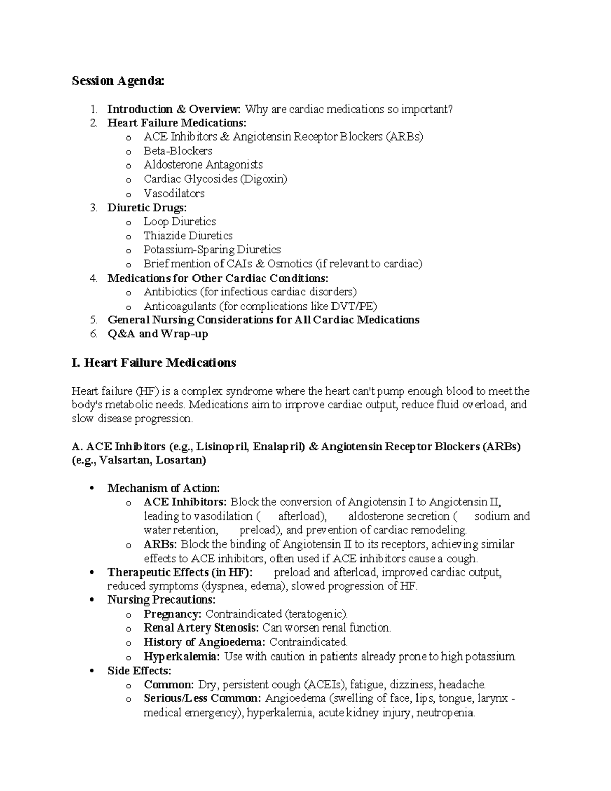 Cardiac Medications Overview: Key Drugs & Nursing Considerations - Studocu