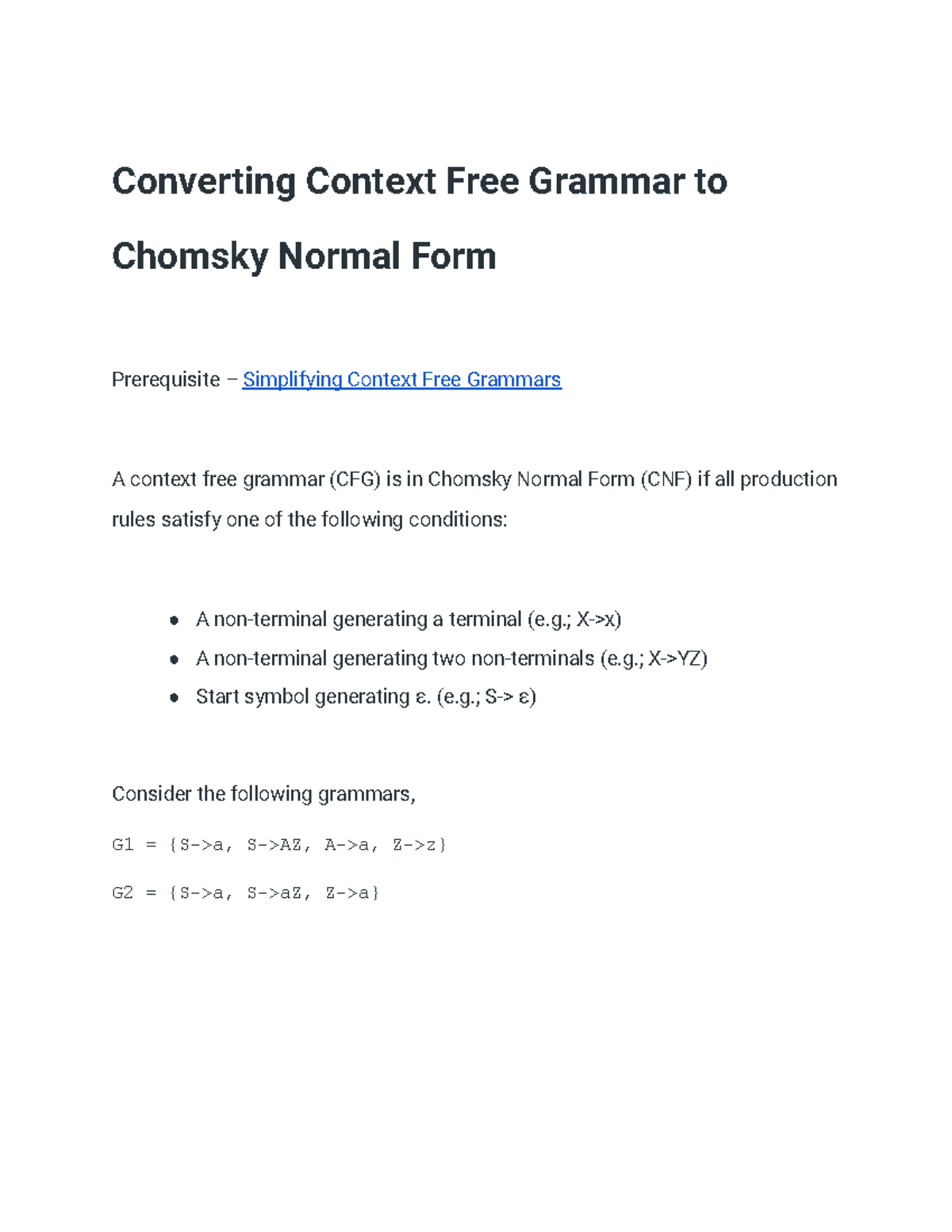 Converting CFG to Chomsky Normal Form – Question Bank 3(Part 11) - Studocu