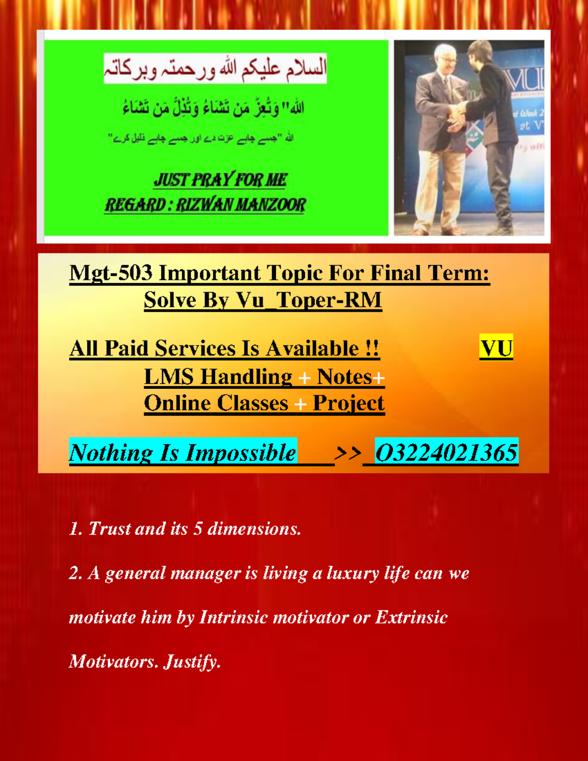 MGT503 Subjective Final Term By Vu Topper RM - Principles of Management ...