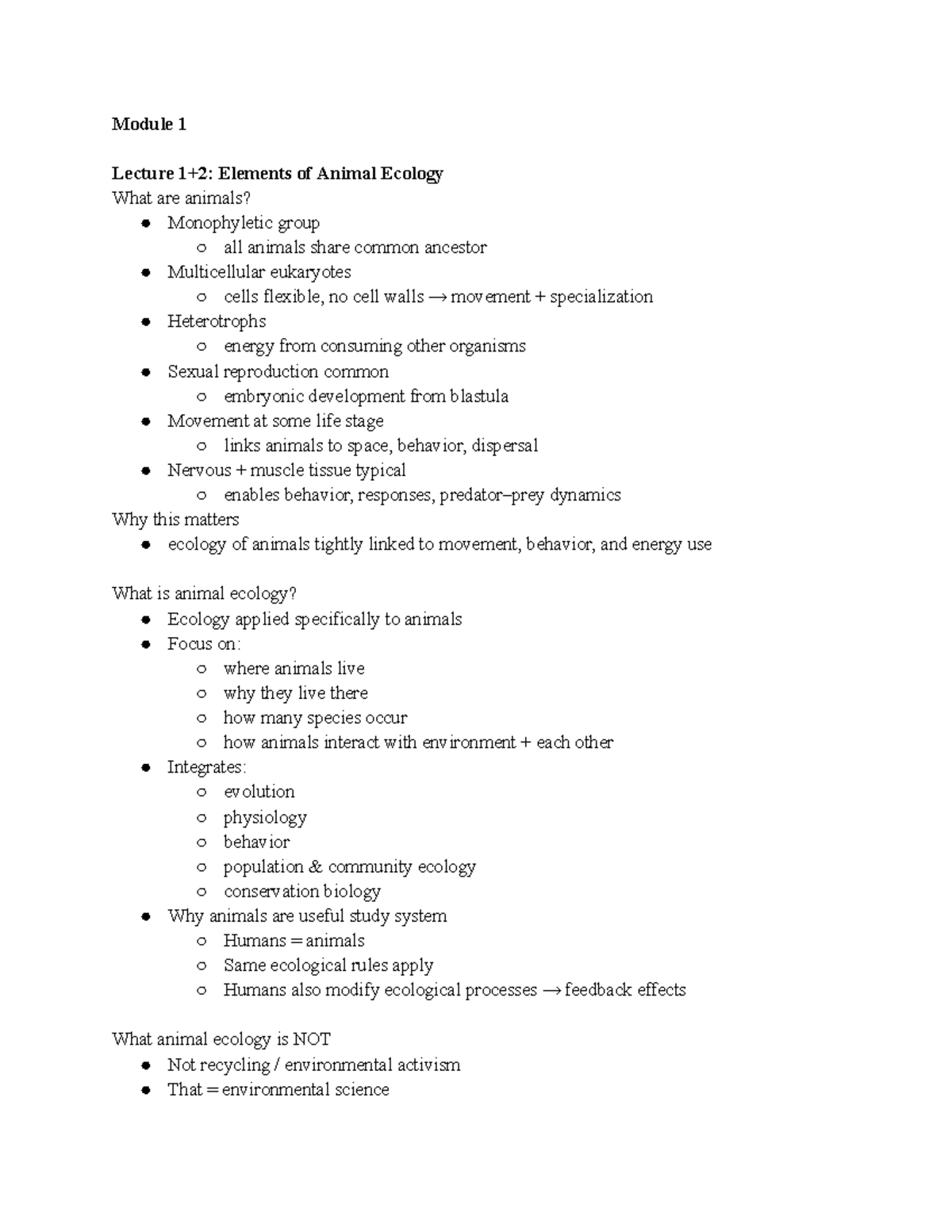 3435 - Animal Ecology - Module 1 Lecture Notes on Diversity and ...