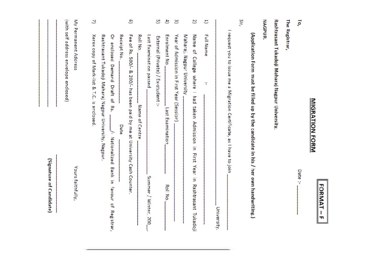 Migration Certificate Application Form for RTMNU Students - Studocu