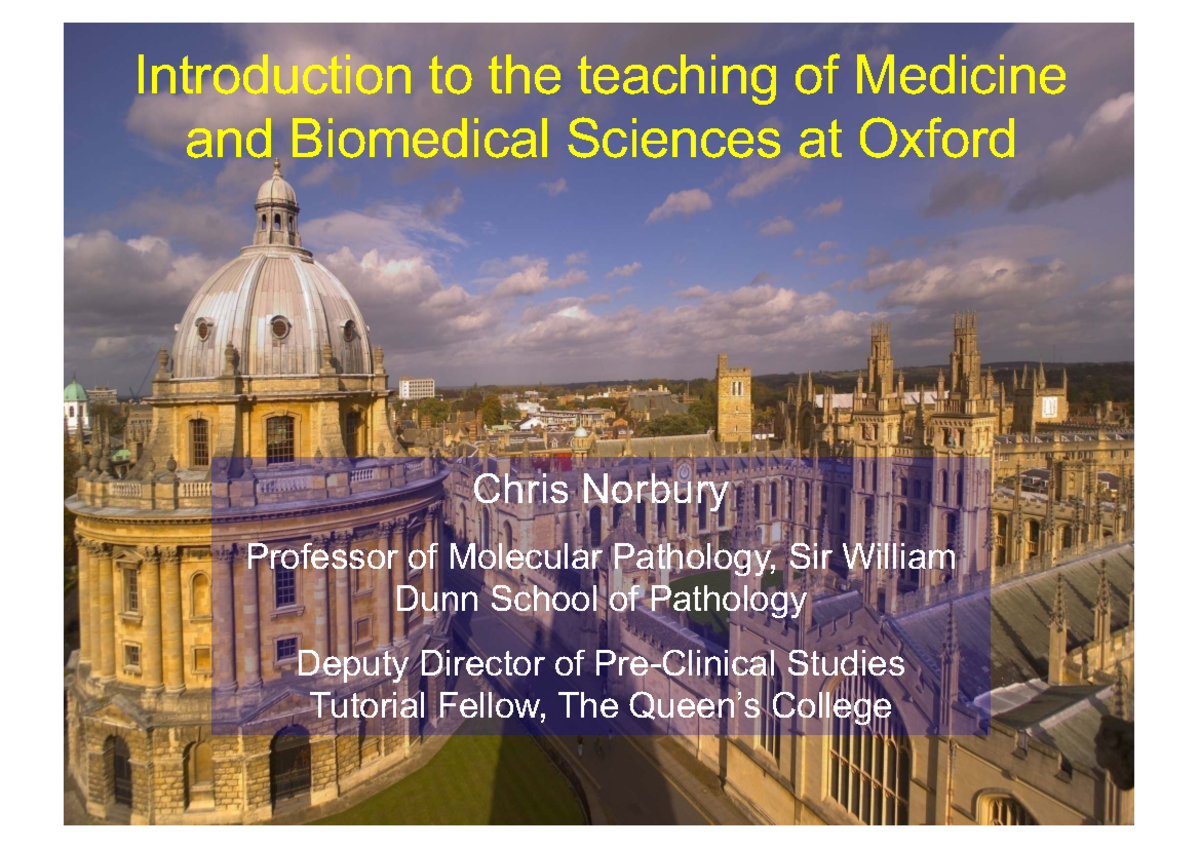 Intro to Teaching Medicine & Biomedical Sciences at Oxford 2023 - Studocu