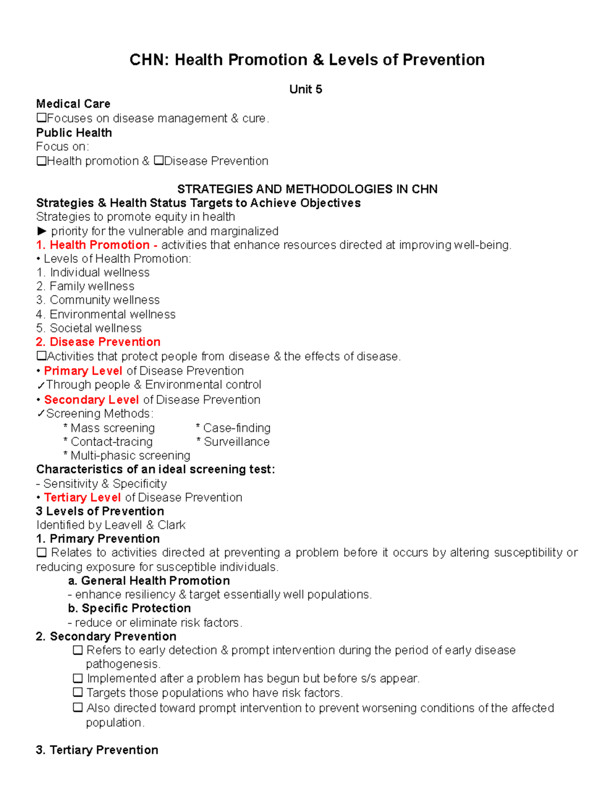 Chapter 7 - Community Health Nursing: Health Promotion Strategies - Studocu