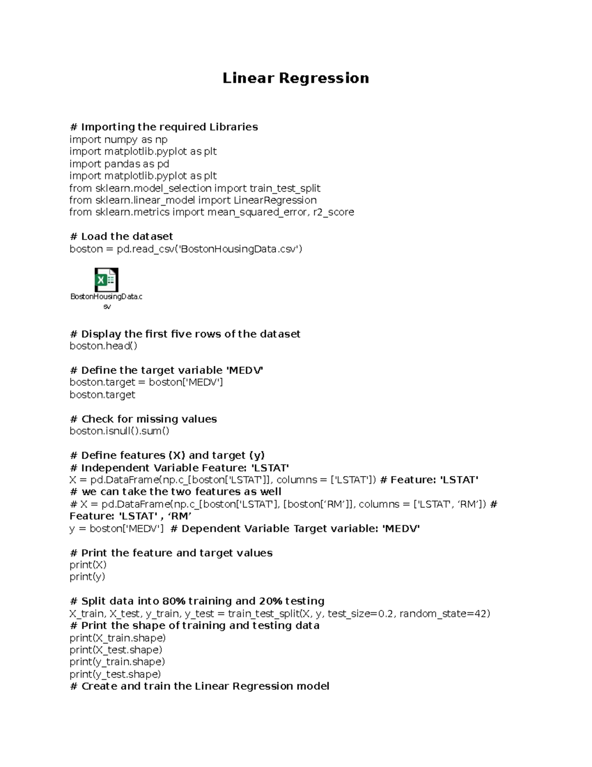 Linear Regression Analysis and Model Evaluation (Course Code: LR101 ...