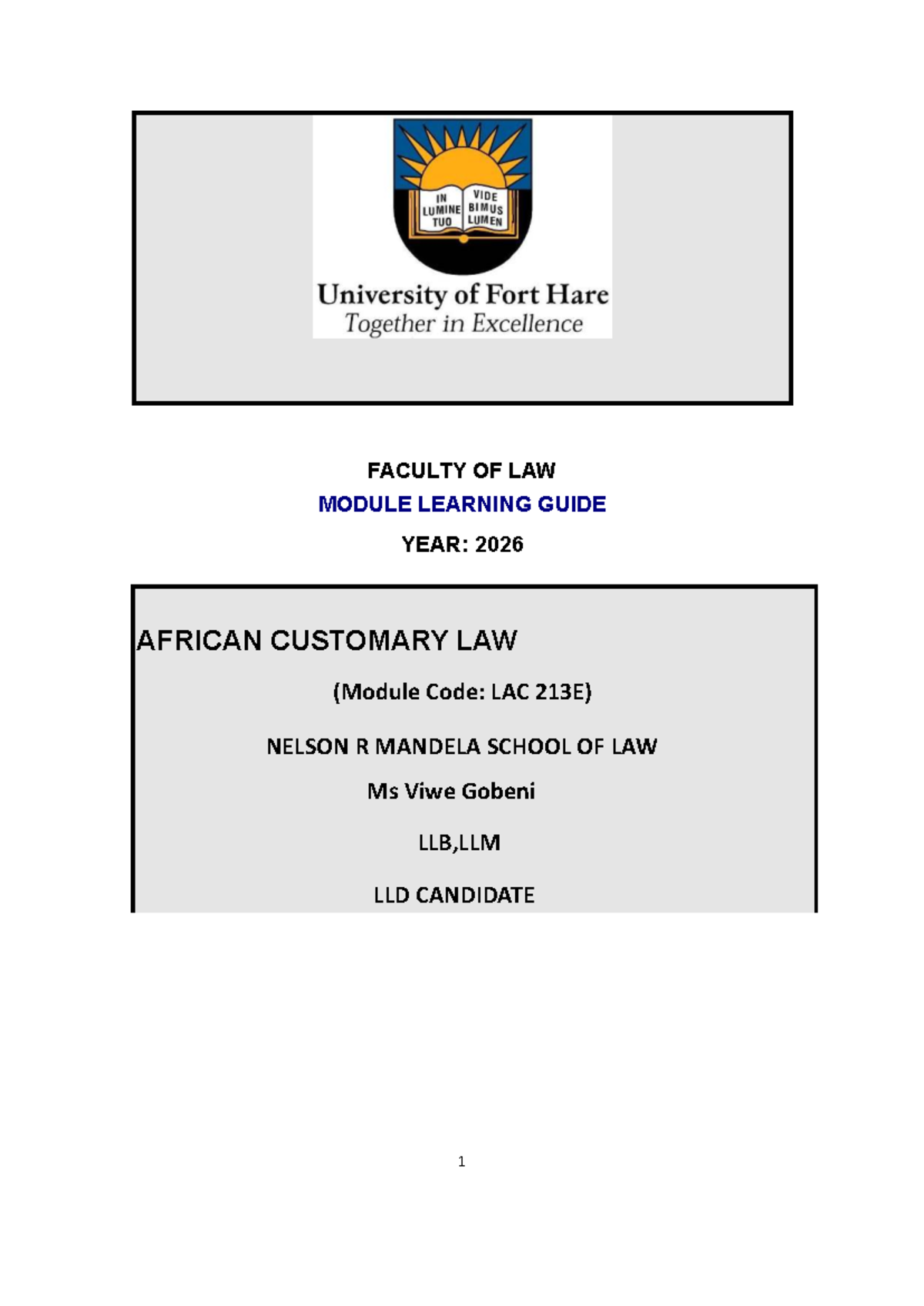 African Customary Law Learning Guide (LAC 213E) - 2026 Edition - Studocu