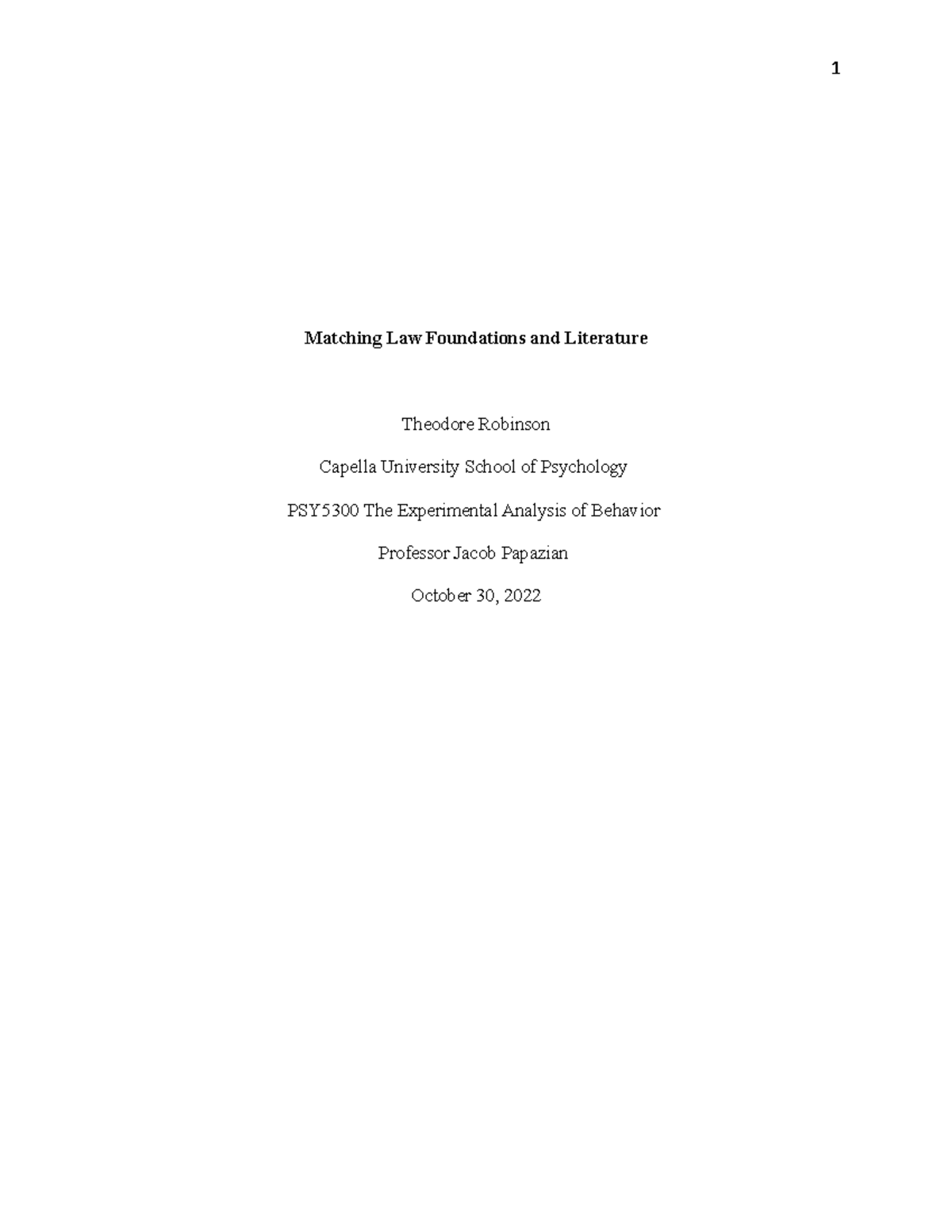 Foundations of the Matching Law in PSY5300 Behavioral Analysis - Studocu