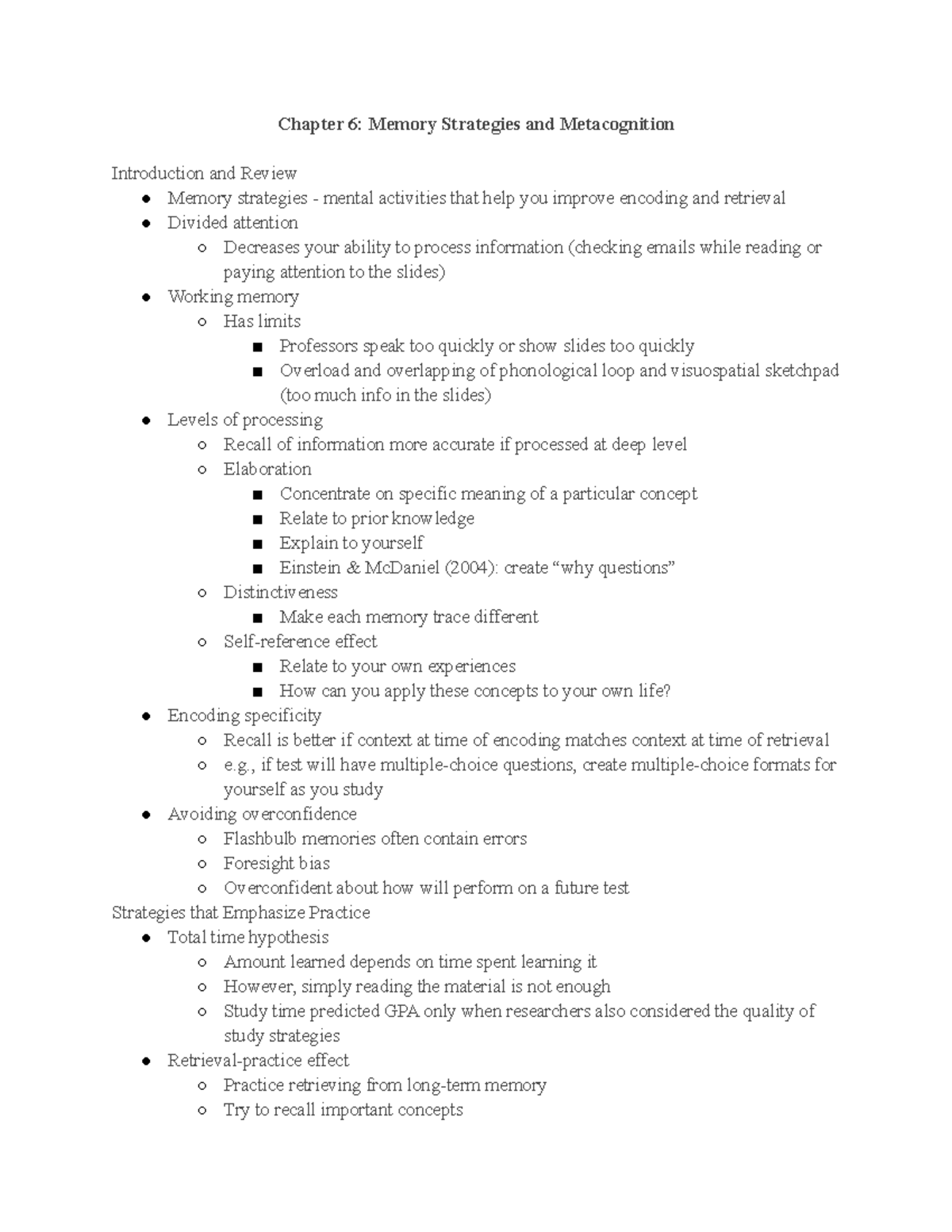Cognition PSY101 - Lecture Notes on Memory Strategies & Metacognition ...