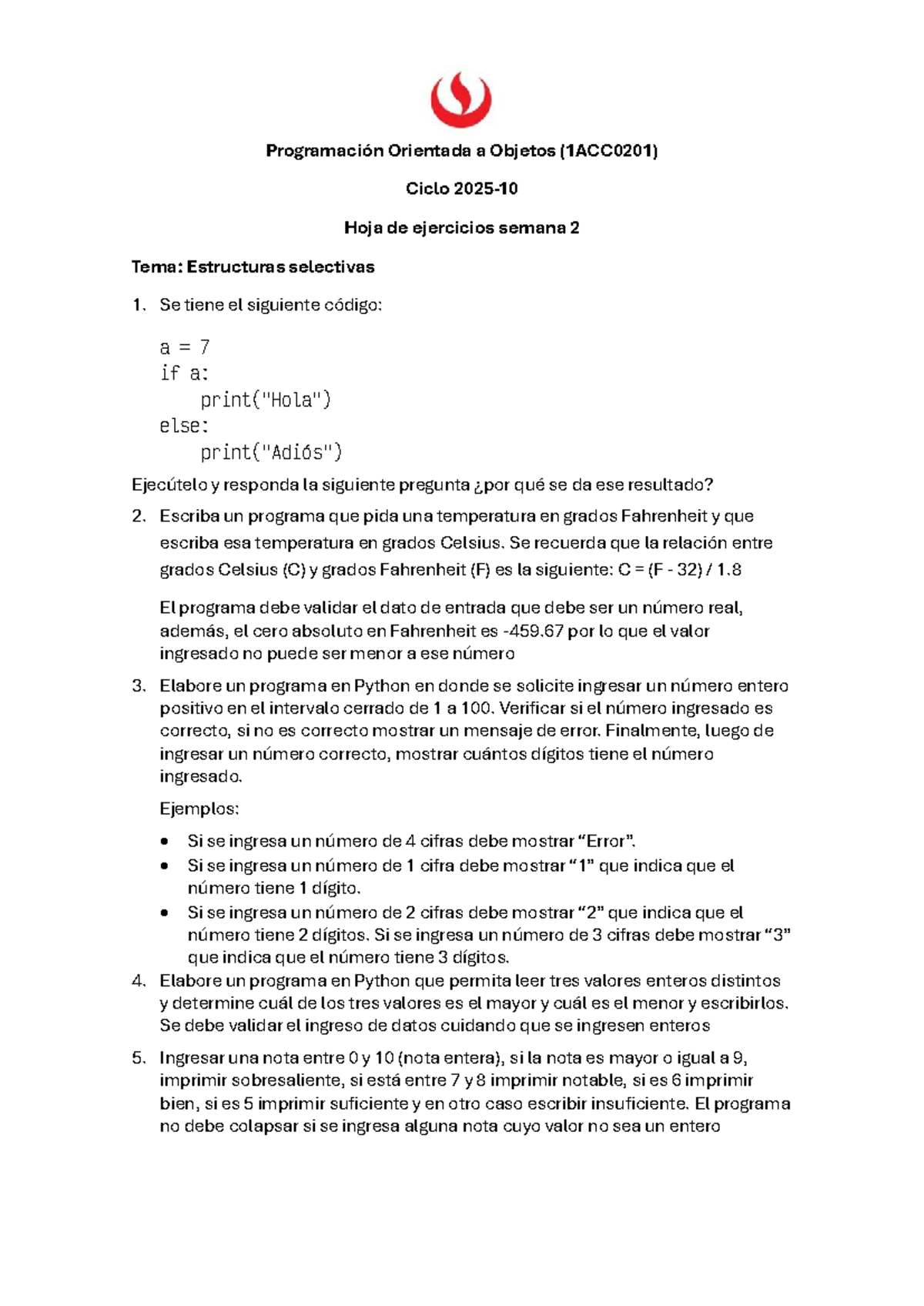 Ejercicios de Programación Orientada a Objetos (1ACC0201) - Semana 2 ...